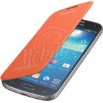 Abbildung zeigt Original Galaxy S4 mini (GT-i9195) Akkudeckel mit Lederflappe orange EF-FI919BO