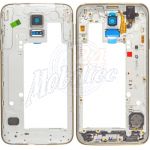 Abbildung zeigt Original Galaxy S5 Neo (SM-G903F) Gehäuserahmen Mittelteil mit Kameraglas gold